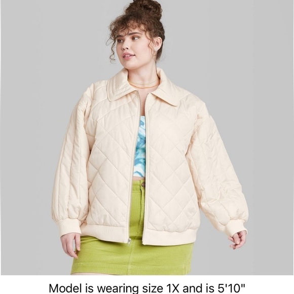 wild fable Jackets & Blazers - Women's Plus Size Nylon Quilted Bomber Jacket - Wild Fable Off-White Size 1X